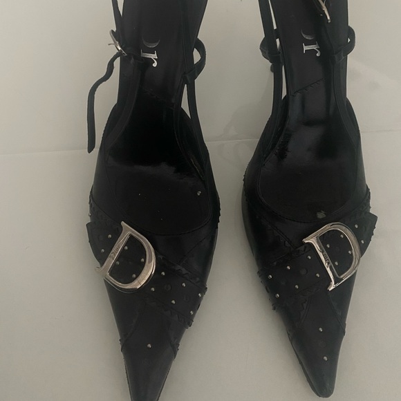 VINTAGE CHRISTIAN DIOR POINTY BLACK HEELS 39/2 - Picture 6 of 6